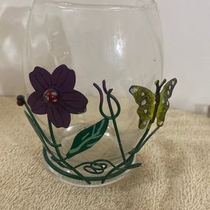 Glass vase with metal art work